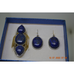 Lapis Lazuli Stainless Steel Dangle Earrings Lever back and elongated Ring