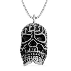Skull Pendant Necklace Men's Oxidized Stainless Steel Black 24 in