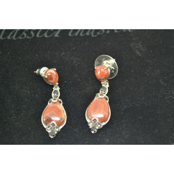 Red Lace Agate, Thai black Spinel Earrings in Platinum over Sterling Silver and Nickel free. TGW 12.980 cts.