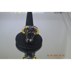 DreamCarnival 1989 Chunky Black Bull with Golden Color Horns Punk Hip Hop CZ Big Ring for Unisex