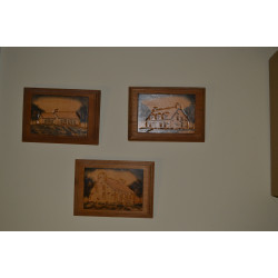 3 Beautiful Leather Hand Drawings on Leather mounted on a frame