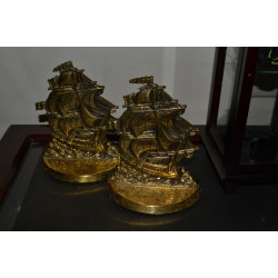Vintage Brass Bookends Made in England Tall Ships Accents