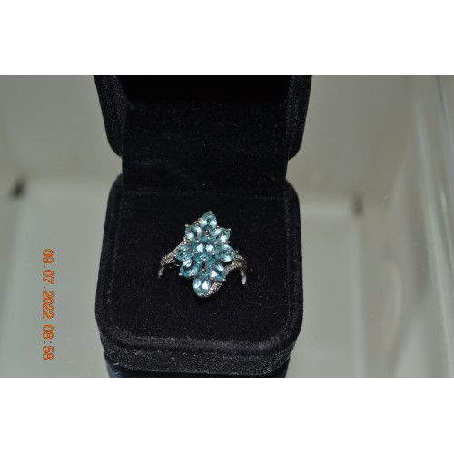 Madagascar Paraiba Apatite (ovl) Ring in Platinum overlay Sterling Silver Nickel free - Size 7 TGW 4.00 Cts.