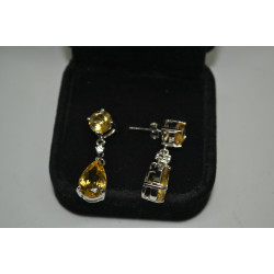 Beautiful Brazilian Citrine, white Zircon drop Earrings in Platinum